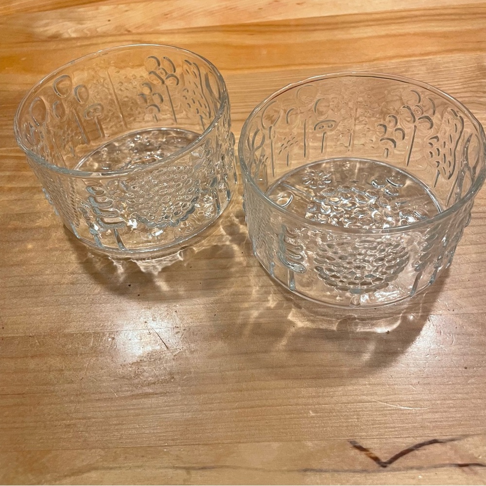 Iittala Thule in the Floral Pattern Two Clear Glass Textured Bowls